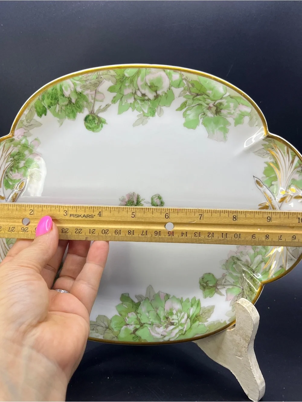 Antique Haviland Limoges France Oval Serving Platter Drop Green Rose Gold Trim